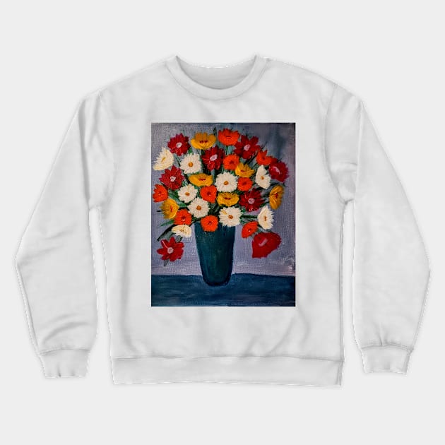 mixed carnations flowers in a turquoise vase Crewneck Sweatshirt by kkartwork